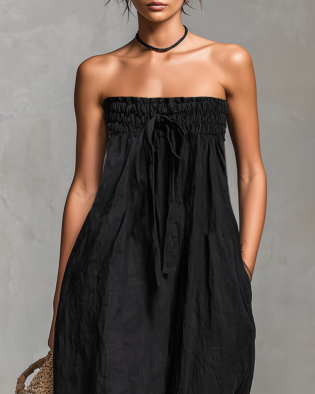MONO NADIA BANDEAU NEGRO DE PIERNA ANCHA