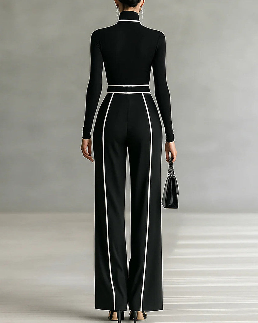 CONJUNTO VALERIA NEGRO CON RIBETES EN CONTRASTE