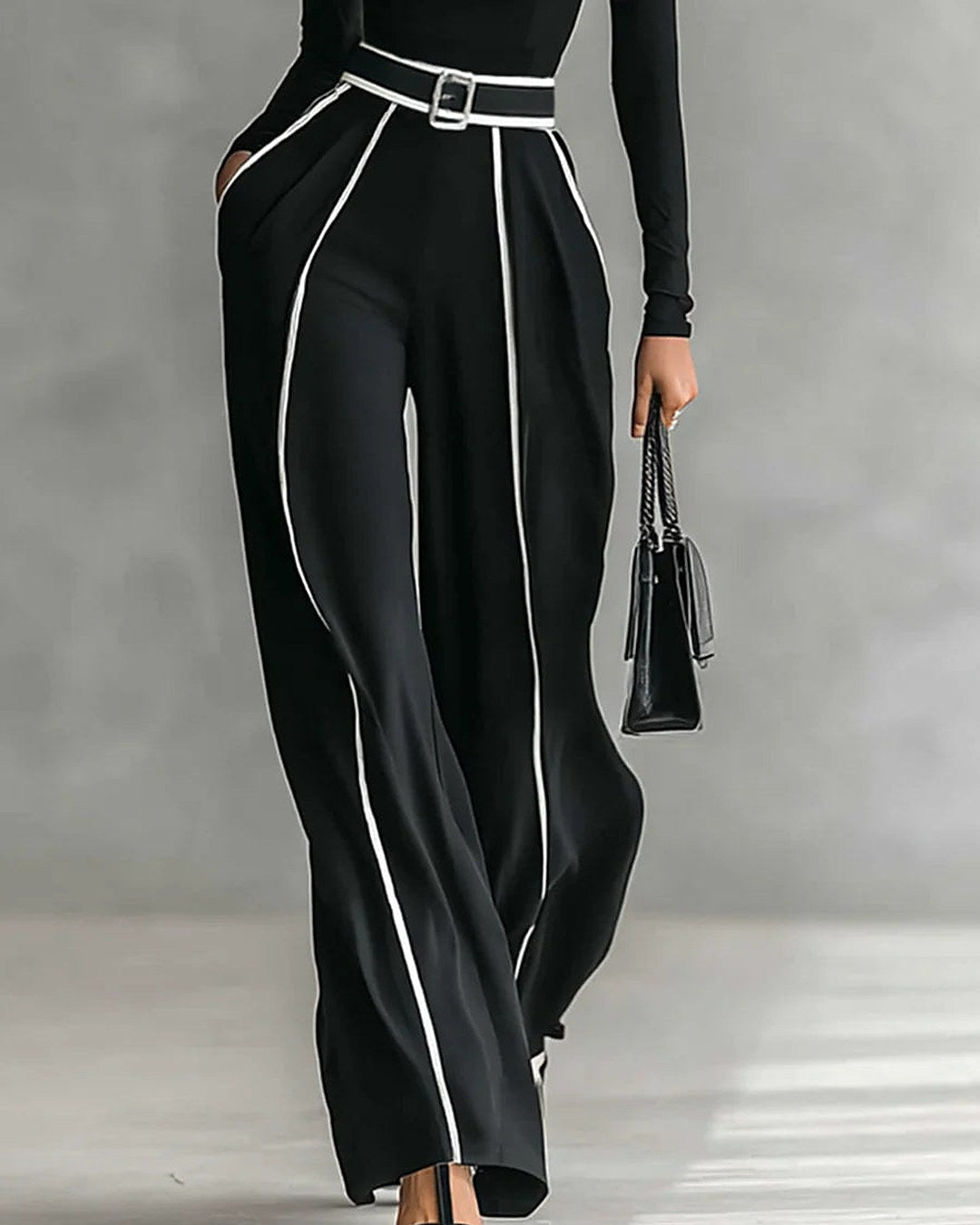 CONJUNTO VALERIA NEGRO CON RIBETES EN CONTRASTE