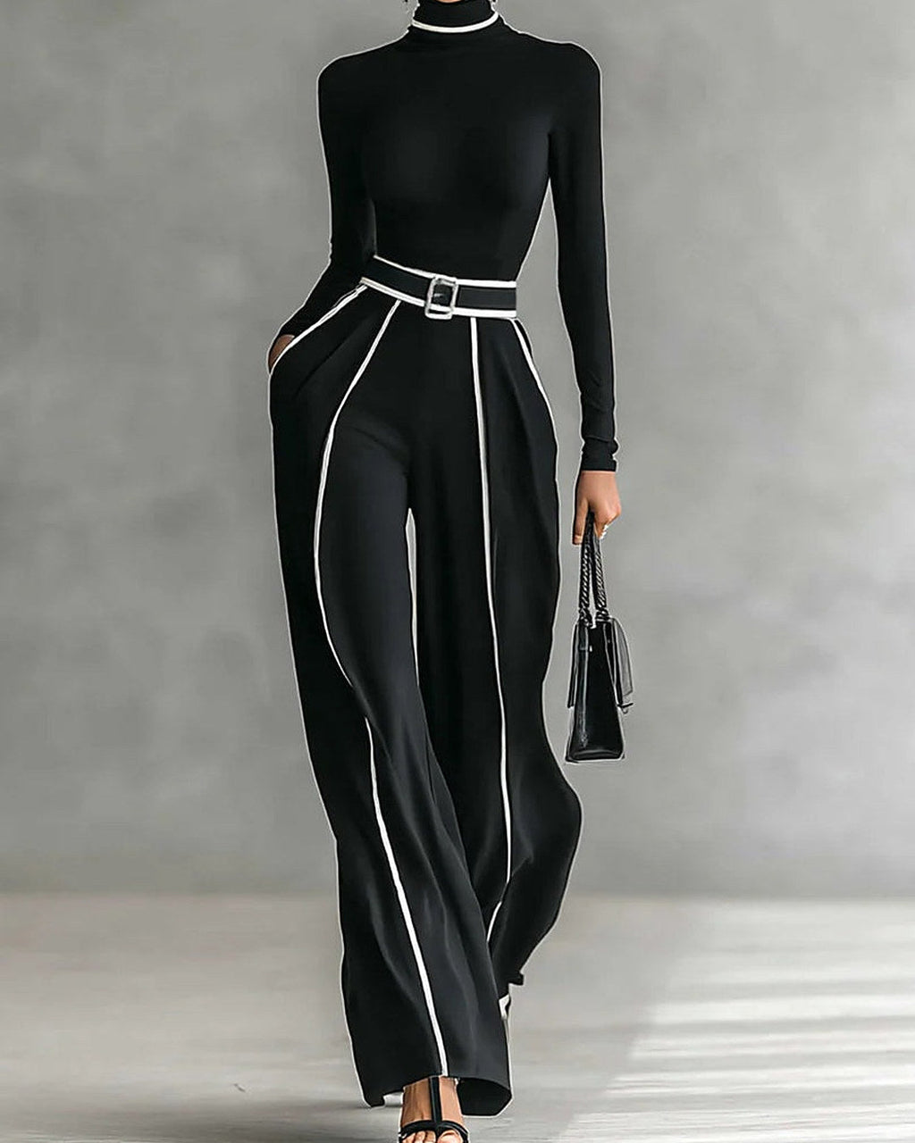 CONJUNTO VALERIA NEGRO CON RIBETES EN CONTRASTE
