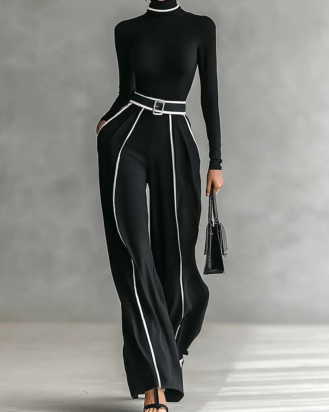 CONJUNTO VALERIA NEGRO CON RIBETES EN CONTRASTE